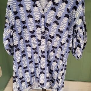 Mud Pie Blue and Cream Floral Blouse